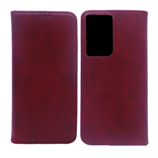 LEATHER FLIP COVER WITH INTERNAL POCKET FOR SAMSUNG GALAXY S21 ULTRA RED